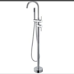 KS #070904 Brewst Freestanding Polished Chrome Bathtub Filler Faucet & Handheld Shower Solid Brass