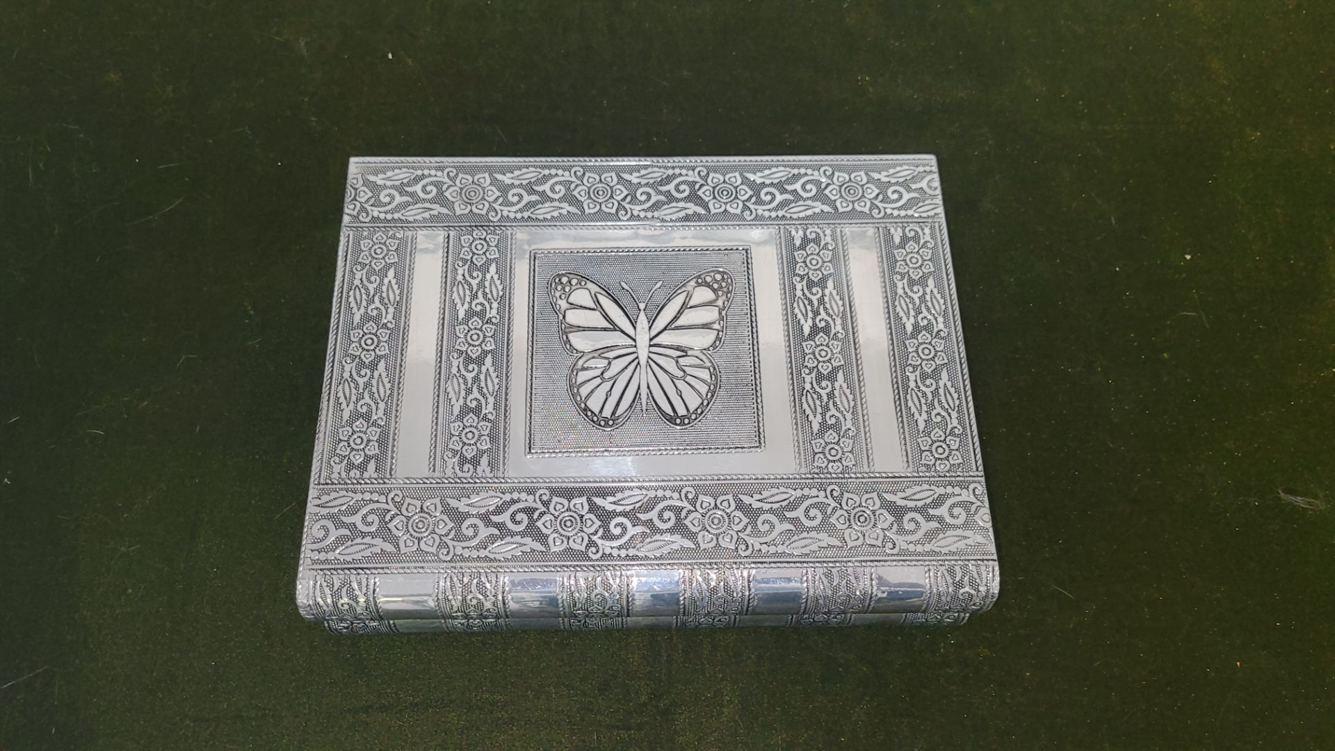 Mother's Day Gift Worthy Jrwelry box. 11x9 Beautiful like new royal blue velvet line possibly silver plated Excellent Condition PRICE Is Firm Cash On