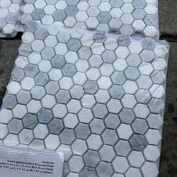 Azula 1 in. Hexagon 12 in. x 12 in. x 0.38 in. Polished Marble Mesh-Mounted Mosaic Tile.  5 Pieces 