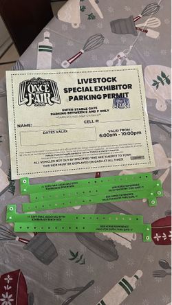 SD Fair entry wrist bands and parking inside fair