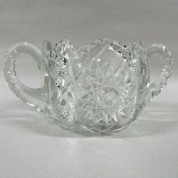 Antique ABP Cut Glass Sugar Bowl Double Handle Starburst American Brilliant