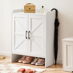 Farmhouse Shoe Cabinet with Doors, Modern Large 5-Tier Shoe Storage Cabinet with Adjustable Shelves, Wooden Shoe Organizer for Entryway, Hallway
