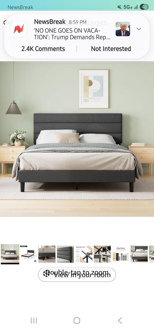 ZINUS Queen Piper Upholstered Platform Bed with Horizontal Paneled Headboard, Wooden Slat Support, No Box Spring Needed, Easy Assembly, Eco Friendly