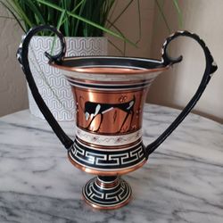$22 Vintage Handmade Small Copper Greek Vase Handpainted Signed.