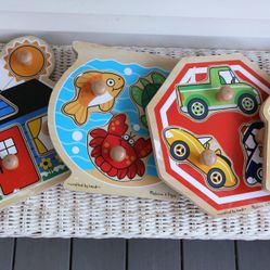 Melissa and Doug Chunky Knob Beginner Kids Puzzles - Cars, Farm, Sea Creatures and Shapes