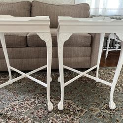 Two White End Tables Hollywood Regency