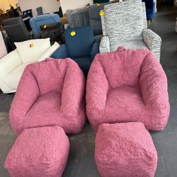 🔥Special Discount 🔥(Set of 2)Bean bag chair with footstool, soft and fluffy teddy bear cushion seat with footstool for living room, (black, red, whi
