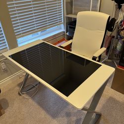 Costco Glass Top Desk & White Office Chair Set
