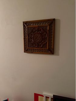 Wooden Wall Art Piece, carved, 19 by 19, hanging Picture, $15