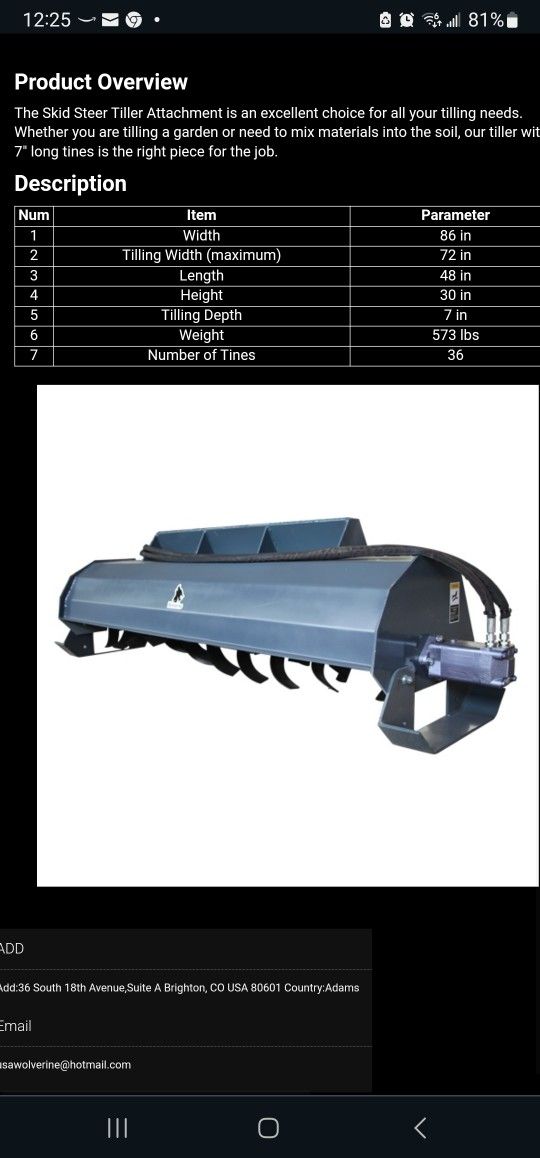 2023 Skid Steer Wolverine tiller Attachment
