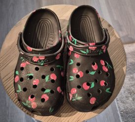 Crocs black with cherries size 3
