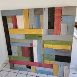 Classic COLORFUL POTTERY BARN PIECED WOOD WALL ART 