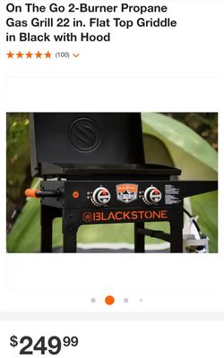 On The Go 2-Burner Propane Gas Grill 22 in. Flat Top Griddle in Black with  Hood