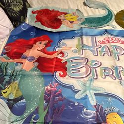 New Mermaid Big Bday Banner 2big Balloons Table Cloth Plates Balloons I Threw Another Balloon In There Too All 15 Dollars 
