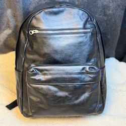 Genuine Black Leather Small Backpack iPad Tablet Daypack Travel Casual