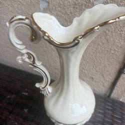 Vintage Arnel’s Imports Italian Pottery Ornate Off-White and gold trim Pitcher, or Vase. 13 Inches