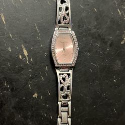 Armitron Women’s Pink Swarovski Crystal Accented Silver Watch 