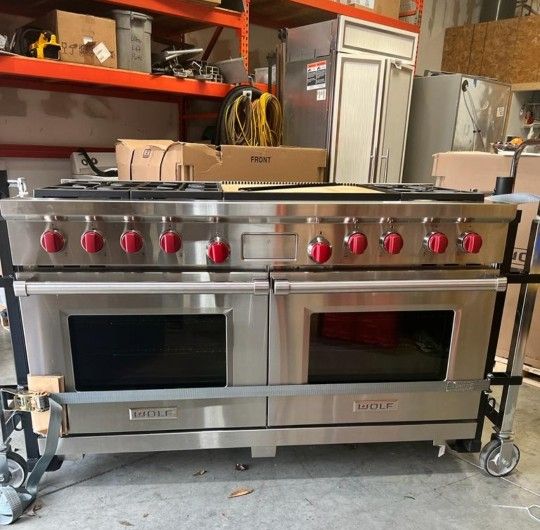 New Wolf 60" Stainless Steel Dual Fuel Gas Stove 