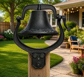 Large Vintage Cast Iron Dinner Bell, Antique Farmhouse Wall Mount Hand Bell for Farm, Ranch, Church, School, Patio, Garden & Outdoor Decor Farm House