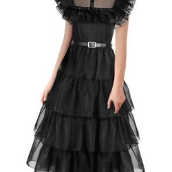 Wednesday Addams Kids Costume Cosplay Dress w/Belt, Size 160 *BRAND NEW*