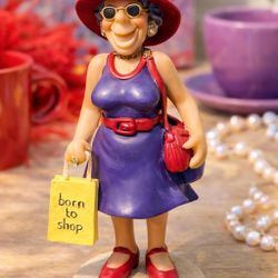Diana Manning 2000s “Born To Shop” Red Hat Society Figurine, 5.5”