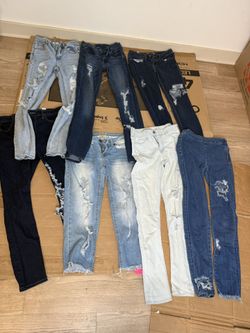 Blue Jeans Ripped Pants 