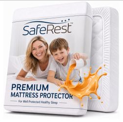 SafeRest Waterproof Twin XL Size Mattress Protector - Fitted with Stretchable Pockets - Machine Washable Cotton Blend Mattress Cover for Bed Fitted wi