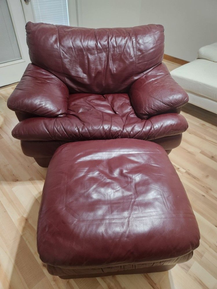 Leather Chair and Ottoman