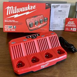 New MILWAUKEE 48-59-1204  REDLINK M12 Four Bay Sequential Battery Charger