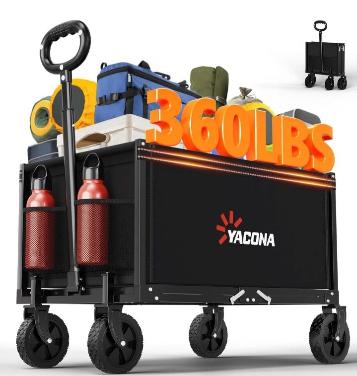 3 in 1 Wagons Carts Foldable, 360LBS Lightweight Wagon with All Terrain Wheels