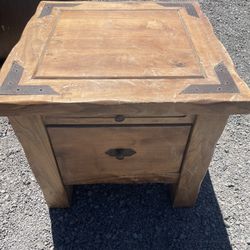 Solid Wood Nightstand Stand End Table With Drawer and Slide