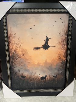 Framed Halloween Witch Canvas Wall Art