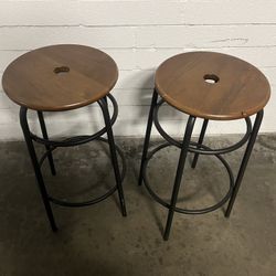 nice MUST SELL set two backless stools counter height kitchen island wood wooden seat metal legs west elm