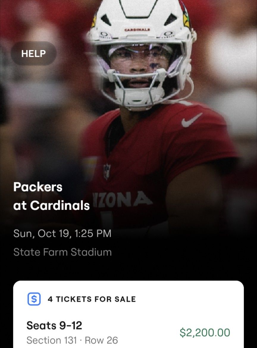 Arizona Cardinals Vs Green Bay Packers 4 Seats