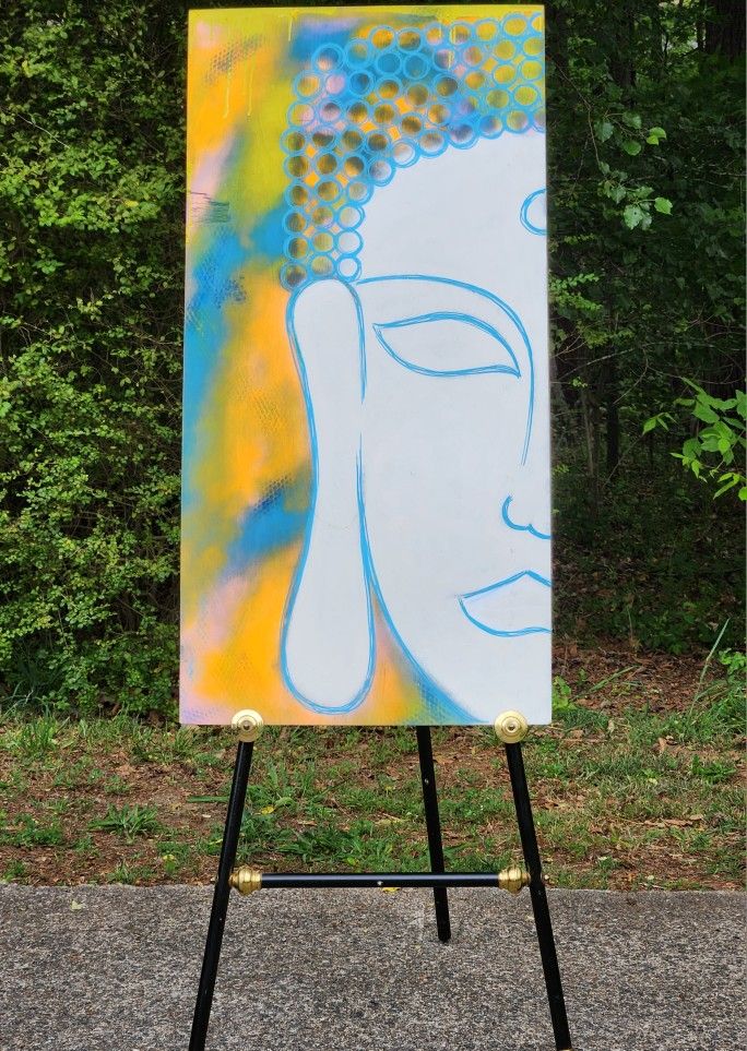Vibrant Buddha Painting on Board 2' x 4'