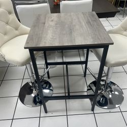 Small Dining Table And Velvet Chairs With Chrome Accents 