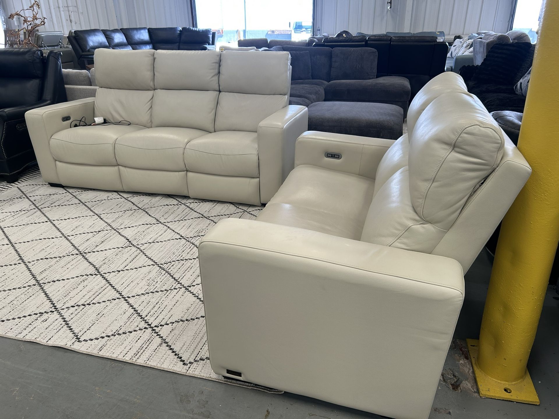 white Leather Love Seat And Couch Recliner