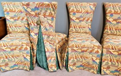 Set of 4 High End Palm Beach Beautifully Dual Layered Draped Parsons Upholstered Dining Chairs 19.7.24