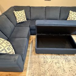 Blue Sectional Sofa With Ottoman