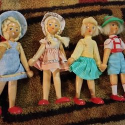 Vintage Wood Hand Crafted Dolls 
