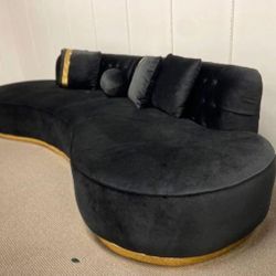 Ella Black Velvet Curved Sectional 