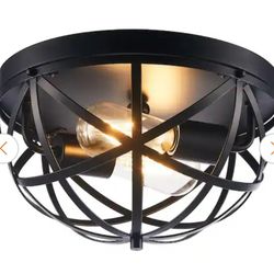 12" 2-Light Matte Black Caged Geometric Flush Mount ( With Out Bulbs )