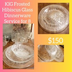 KIG Diamond Glass Frosted Hibiscus Dinnerware Service - BEAUTIFUL $150/obo