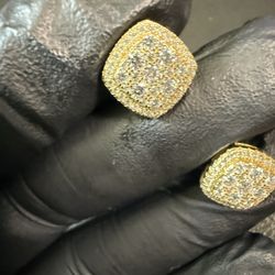 Ice Trays Gold Plated Moisinite Men’s Earrings 