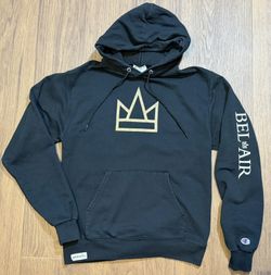 Champion x Peacock Bel-Air Hoodie Men’s Small Black Gold Crown TV Promo #15B