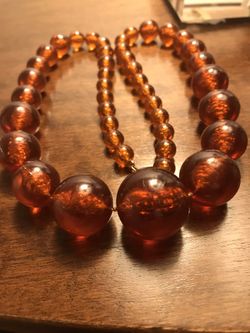 Vintage Lucite toffee amber color bead Necklace
