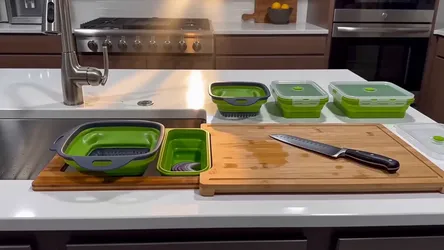 NEW Bamboo Cutting Board Meal Prep Station – 8 Piece Set