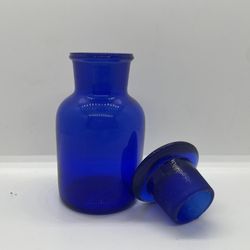 Set of (4) Vintage Style Glass Cobalt Apothecary Jar with ground glass stopper, 4 1/4 tall. Three sets available. 