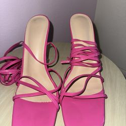 Pink strappy heels