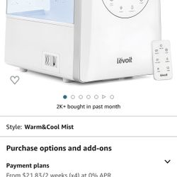 2 LEVOIT Humidifiers for Bedroom Large Room Home, 6L Warm and Cool Mist Ultrasonic Air Vaporizer for Plants 